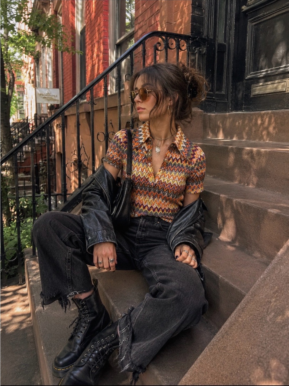 Y2K Psychedelic Knit Polo Top,Missoni Inspired Zig Zag Mesh Shirt, Indie Sleaze